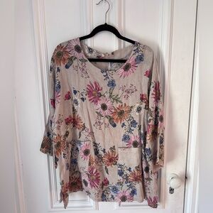 Francesca Bettini Made in Italy 100% Linen Floral Short Sleeve Tunic Top 3X